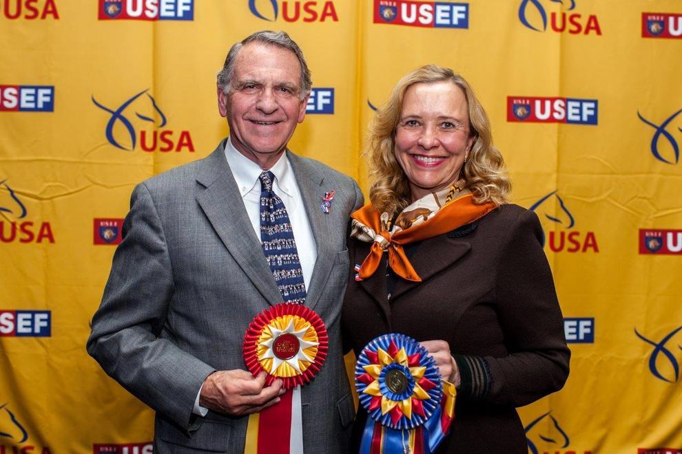 Dick and Nan Walden of Rancho Soñado with 2 National USEF Horse of the Year Awards in Lexington, KY on Jan 17. 2015.